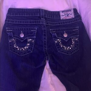 True Religion Women's Dark Blue Embellished Jeans size 27 cropped style